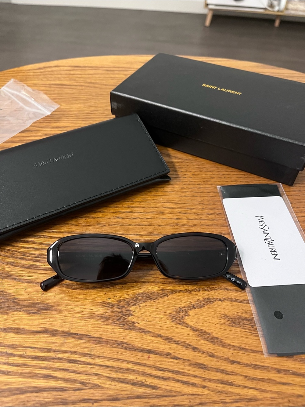 NWT Saint Laurent Black Oval Slim Sunglasses